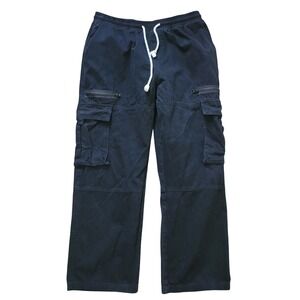 Zaful Mens Large Cargo Pants Black Elastic Waist Drawstring Multi-Pocket Utility